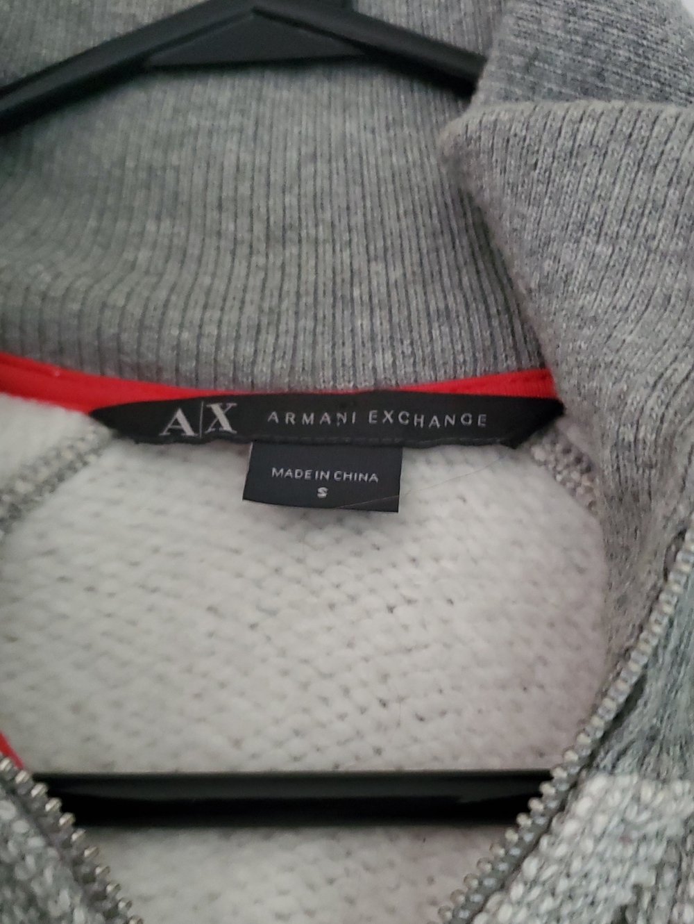 Armani Exchange Gray Zip-Up Sweater with Red Trim